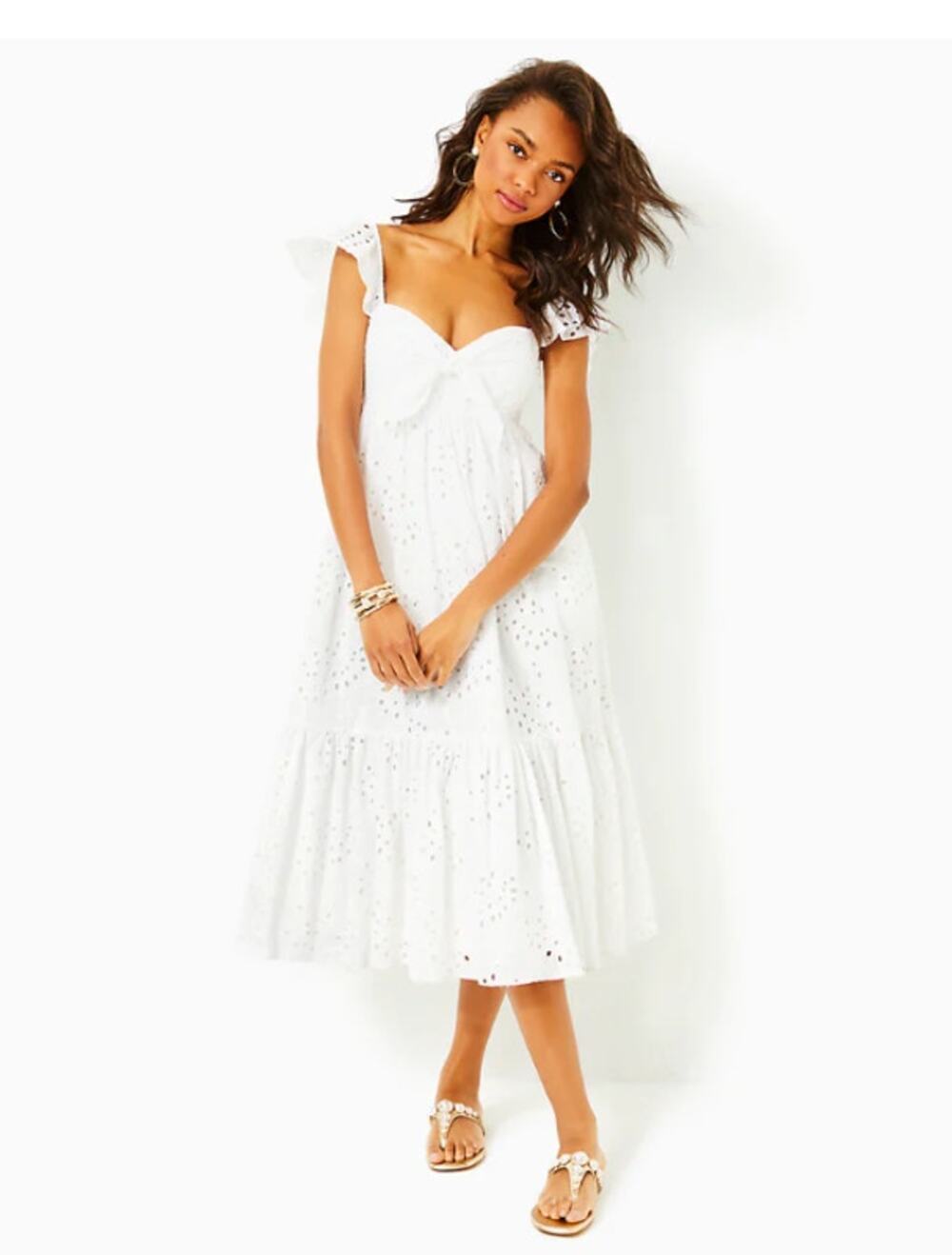LILLY PULITZER Lantana Flutter Sleeve Eyelet Midi Dress Size 4 Resort White NWOT